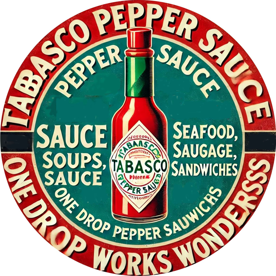 Rundes Vintage Tabasco Aluminium-Wandschild von Potdemiel, Mehrfarbig, Durchmesser: 20,3 cm - Bild 3