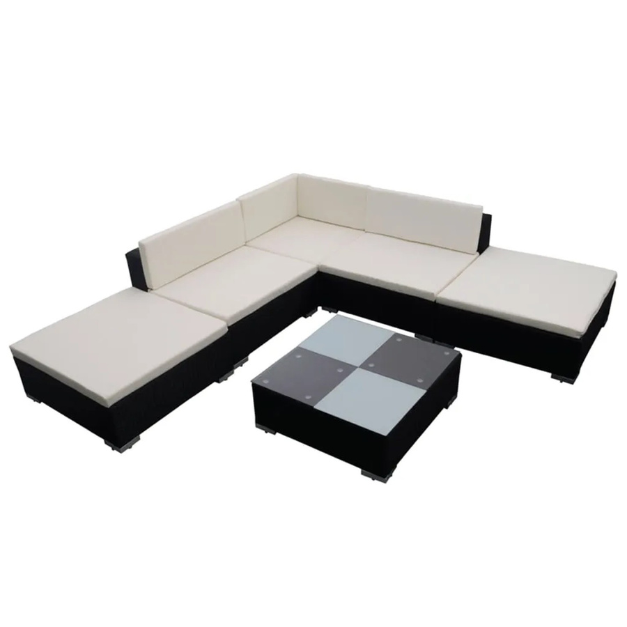 vidaXL 6-tlg Garten-Lounge-Set aus Poly Rattan in Schwarz mit Auflagen und Glastisch im L-Shape Design - Bild 2