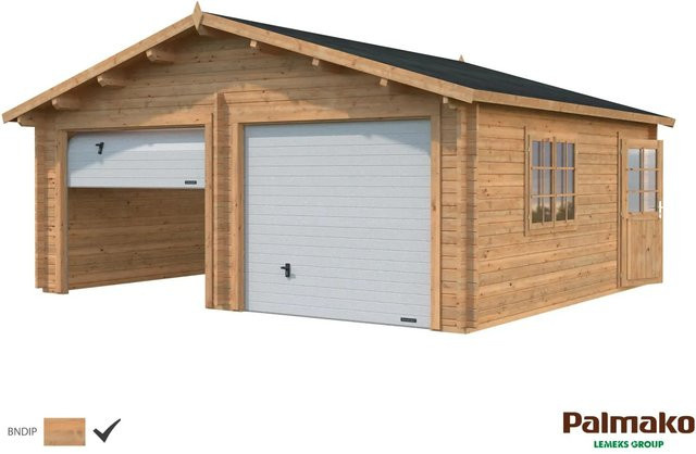 Palmako Holzgarage Roger aus Fichte mit Sektionaltor, Nebeneingangstür und Fenster, Braun, B: 575 cm, T: 510 cm - Bild 1