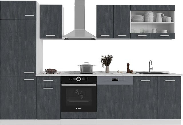 Vicco Küchenzeile R-Line 300 cm in Schwarz Beton und Weiß mit Arbeitsplatte in Anthrazit - Bild 1