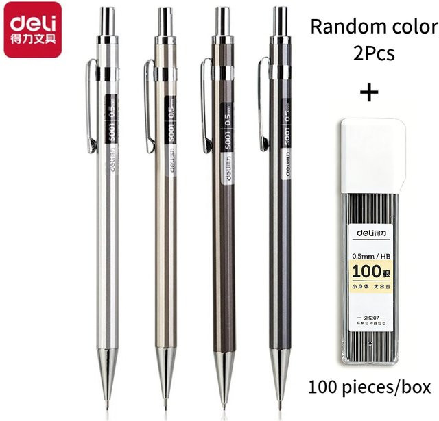 Deli 3-teiliges Metall-Druckbleistift-Set in Silber mit 0,5 mm Graphitminen HB für Schule und Büro - Bild 1
