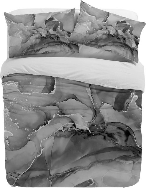 JMG Household Supplies 3-teiliges Bettwäscheset mit Marmor Textur Farbverlauf in Schwarz, bestehend aus einem Bettbezug und Kissenbezügen aus Mikrofaser, B/H: 140 x 200 cm - Bild 1