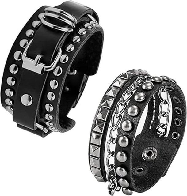 YIRAN Manschettenarmband Leder, Punk, gray, Unisex - Bild 1