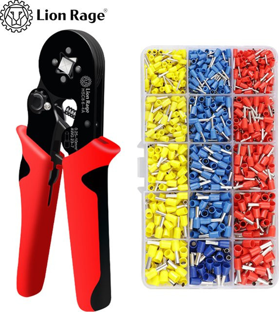 Lion Rage Crimpzange HSC8 6-4 für Aderendhülsen und Rohrklemmen mit 1020-teiligem Klemmen-Set in Rot - Bild 1