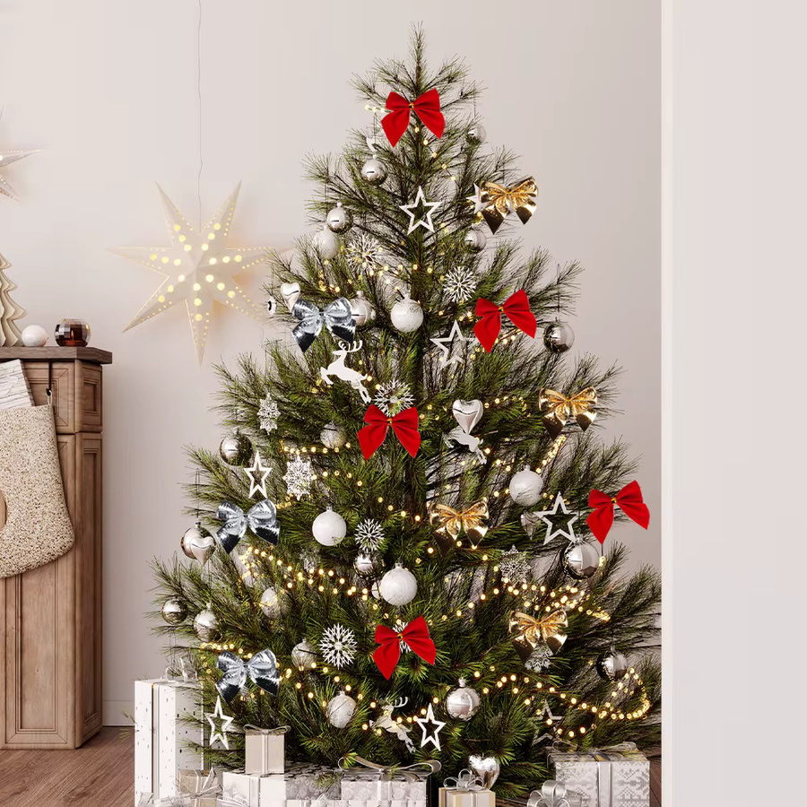 Joy-enlife Weihnachts-Anhänger Set mit Schleifen und Sternen in Rot und Gold für Weihnachtsbaum und Party-Deko - Bild 5