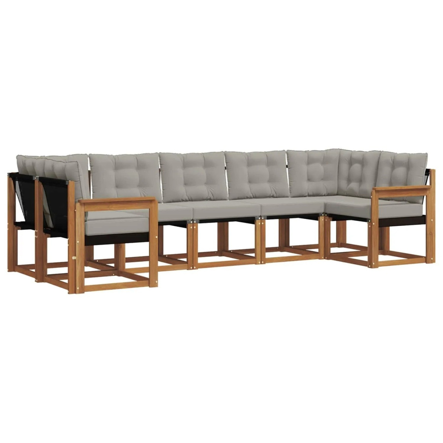vidaXL Outdoor-Sofagarnitur 7-teilig aus Akazienholz und Textilene in Natur und Hellgrau mit UV-beständigen Kissen - Bild 2