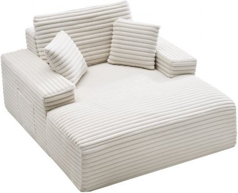 VEVOR Chaiselongue Relaxliege Beige mit Kunstfell und Dekokissen, Modernes gepolstertes Schlafsofa mit Armlehnen für Wohnzimmer und Schlafzimmer, Breite: 138 cm - Bild 1