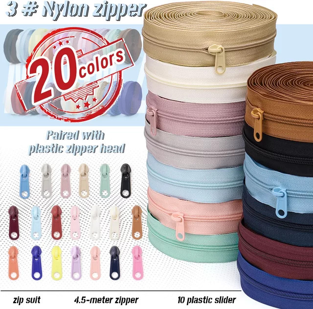 Changsons DIY-Ersatzreißverschluss Set mit 4,5 m Reißverschluss und 10 Kunststoff-Reißverschlussköpfen in Schwarz und Multicolour - Bild 1