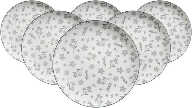 Ritzenhoff & Breker Speiseteller Sendai Blume in Grau und Weiß, 6er Set, Durchmesser: 27 cm - Bild 1