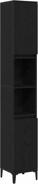 vidaXL Badezimmerschrank in Schwarz und Eichen-Optik mit Tür und Regalfächern, B/T/H: 30 x 30 x 190 cm - Bild 1