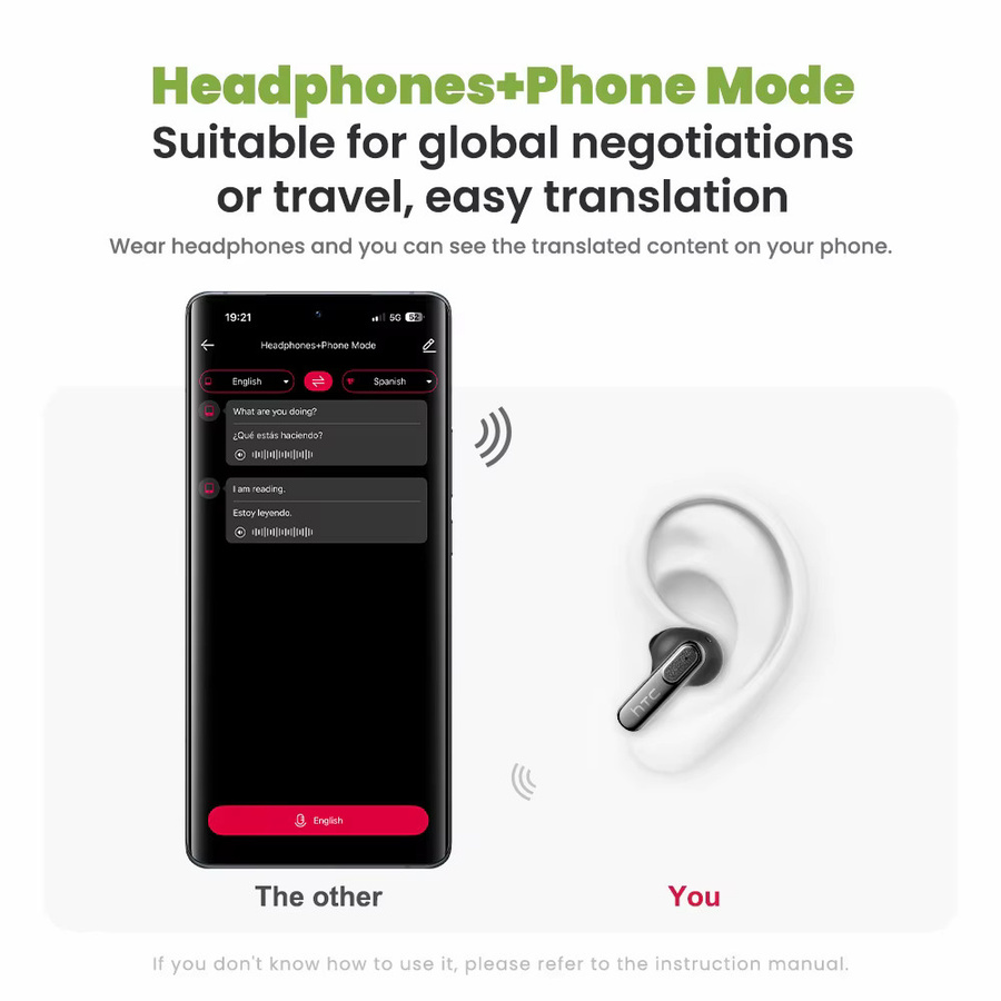 HTC NE60 AI Translator Wireless Earbuds Bluetooth In-Ear-Kopfhörer mit Geräuschunterdrückung und Mikrofon, Schwarz, IPX5 wasserdicht - Bild 4