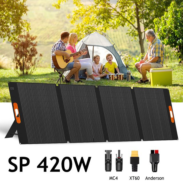 CHUBAN Tragbares Solarpanel 420W, faltbares Solarmodul mit verstellbarem Ständer, IP68 wasserdicht, Schwarz - Bild 1
