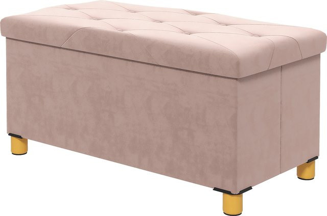 HOMCOM Aufbewahrungsbank aus Samt in Rosa, klappbare Bettbank mit Deckel für Schlafzimmer, Flur und Wohnzimmer, B/T/H: 76 x 38 x 38 cm, Aosom - Bild 1