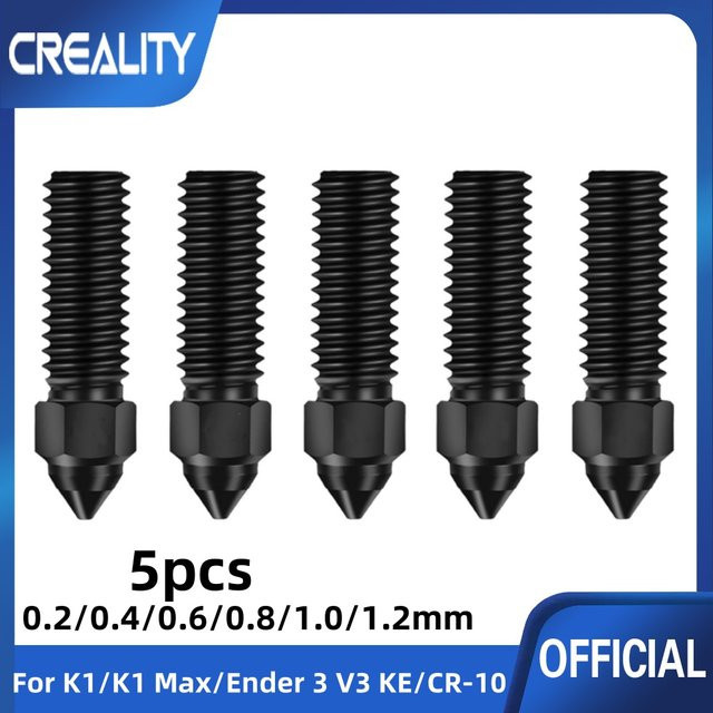 Creality Düsen-Set aus gehärtetem Stahl für Ender 3 V3 KE und K1 3D-Drucker mit Durchmessern von 0,2 mm, 0,4 mm, 0,6 mm, 0,8 mm, 1,0 mm und 1,2 mm für antihaftbeschichtetes Filament - Bild 1
