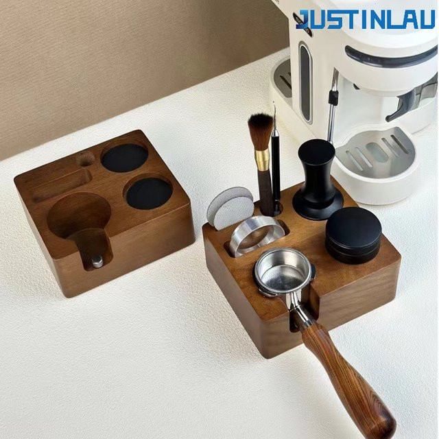 JUSTINLAU Kaffeepulver-Pressbasis mit Griffhalterung aus Massivholz, verstellbarer Multifunktions-Pulverpressrahmen, Braun - Bild 1