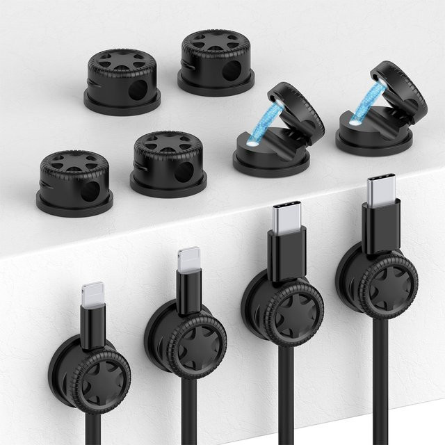 Dibaigou Magnetische Kabelklemmen in Schwarz, Selbstklebender Kabel-Organizer aus Kunststoff für Schreibtisch, Büro und Auto - Bild 1
