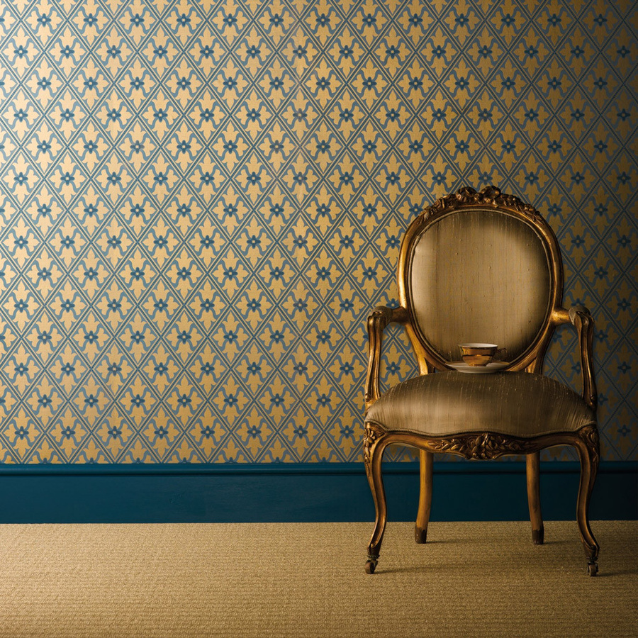 Little Greene Tapete Bayham Abbey Celestial in Rot, Blau und Gold mit abstraktem Vintage-Design - Bild 1