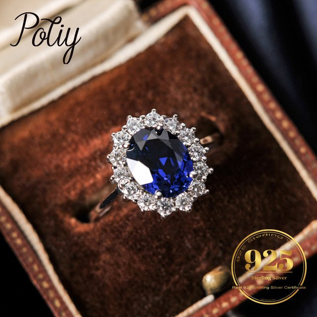 Potiy Halo Ring Damen, 925 Silber, Saphir, Smaragd, Rubin, Oval Schliff - Bild 1