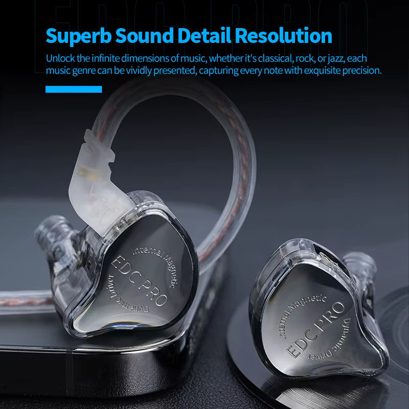 KZ EDC PRO In-Ear Kopfhörer HiFi Bass Musik IEM mit abnehmbarem 2Pin Kabel in Silber Transparent - Bild 3
