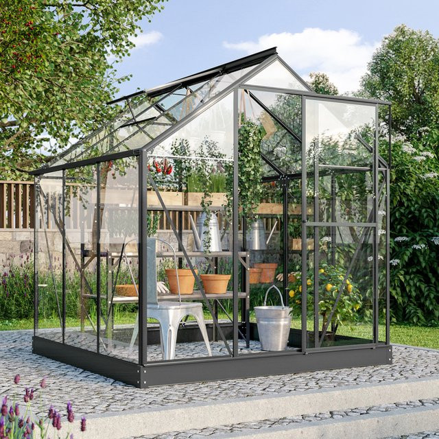 Vitavia Gewächshaus Triton 3800 Schwarz mit 3,8 m² Fläche, ESG-Glas und Stahlfundamentrahmen - Bild 1
