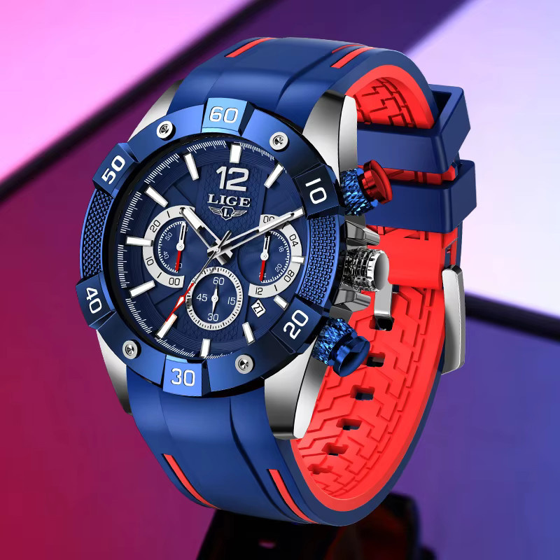 LIGE Chronograph, Quarz, Silikon Armband, Blau, Herren - Bild 4