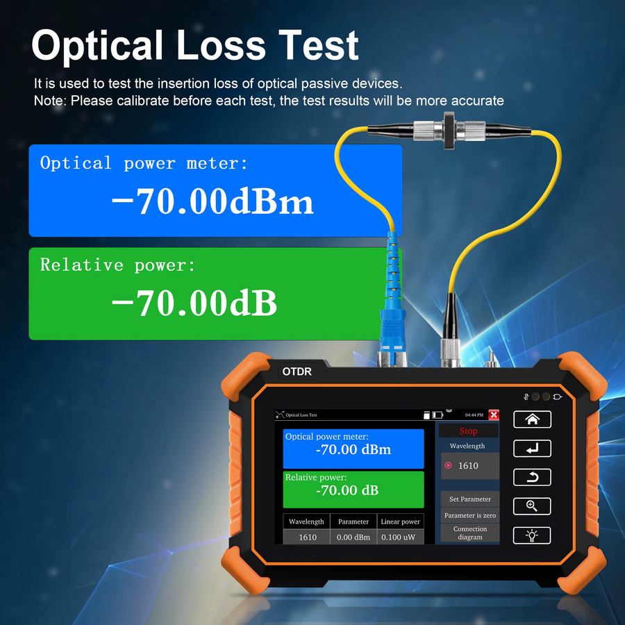 POMIACAM MOT-30 OTDR Glasfaser-Tester mit 4-Zoll Display, Optisches Reflektometer für 1310/1550/1610nm inklusive OPM, VFL und Eventmap, Tragbares professionelles Werkzeug für Kabeltests - Bild 3