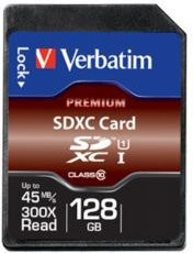 Verbatim SDXC Speicherkarte Premium Class 10, 128 GB, Schwarz - Bild 1