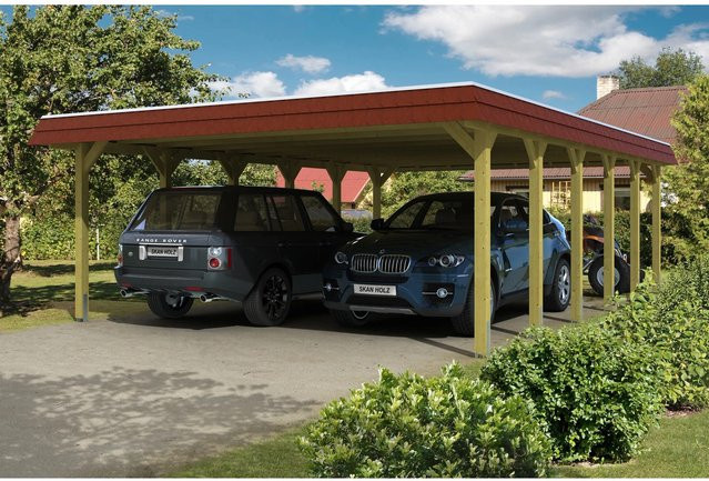 Skan Holz Doppelcarport Spreewald mit Walmdach in Rot - Bild 1