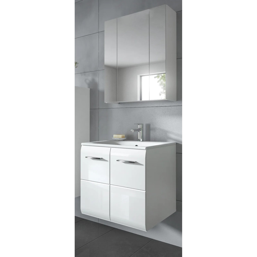 Inn.Furn Badmöbel-Set Cover 2-teilig in Weiß Hochglanz mit Spiegelschrank und Waschtischunterschrank, Breite: 60 cm - Bild 2