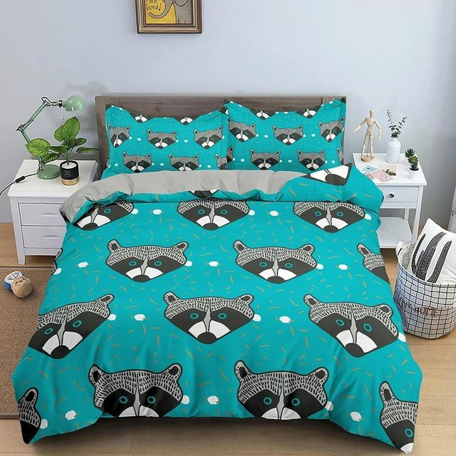 Bettwäscheset Waschbär mit Motiv für Kinder und Erwachsene von Binchi Outdoor Product, Farbe Türkis, Material Mikrofaser, B/H: 140 x 210 cm - Bild 1