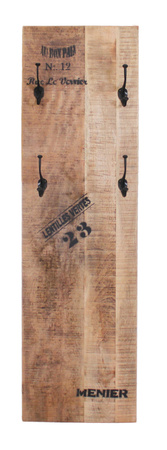 SIT Garderobenpaneel RUSTIC aus Mangoholz und Metall mit 4 Haken, braun/schwarz, B/T/H: 110 x 35 x 8 cm