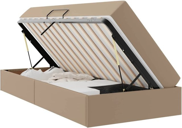 vidaXL Aufbewahrungsbett mit 2 Matratzen in Cappuccino, modernes Hybridbett aus Kunstleder und Metall, B/T/H: 140 x 194 x 43,5 cm - Bild 1