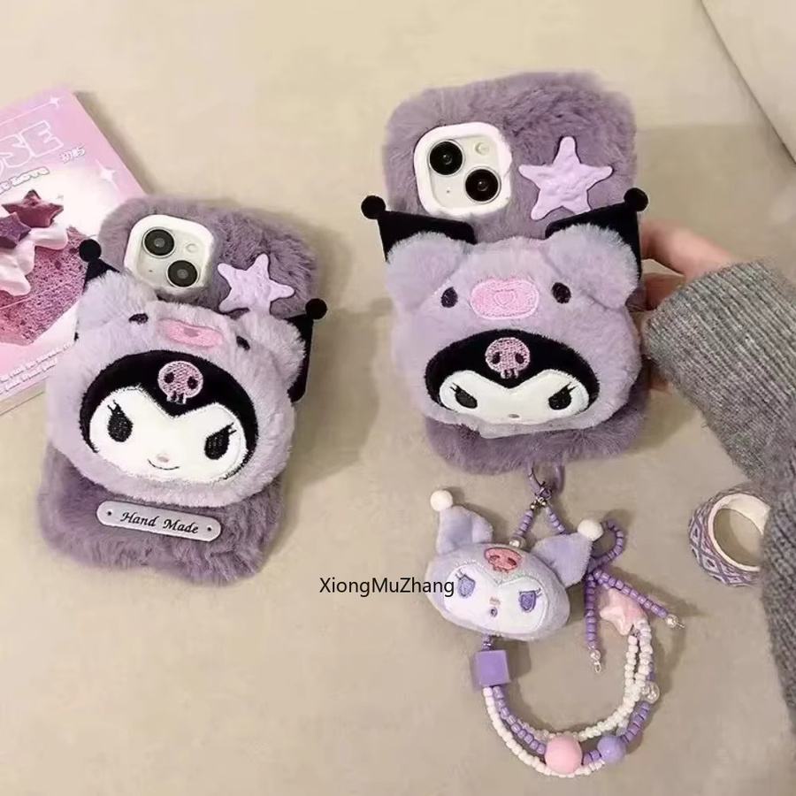 Sanrio Kuromi Plüsch Handyhülle für iPhone 11 bis 17 Pro Max in Lila - Bild 2