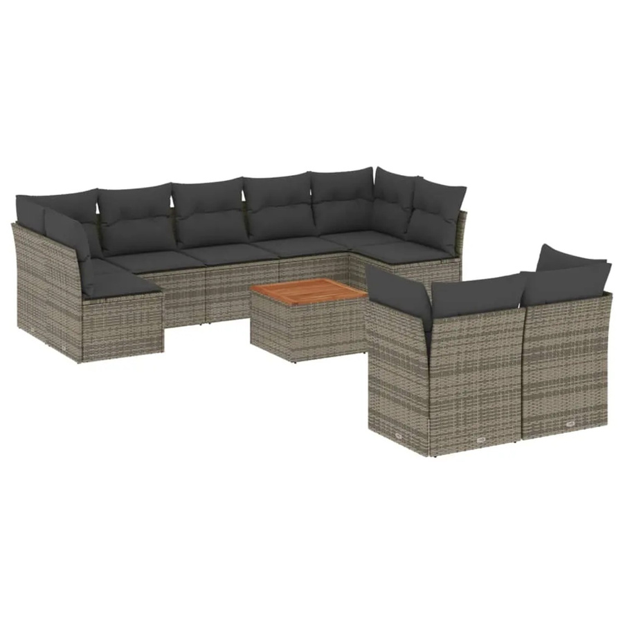 vidaXL 10-tlg. Garten-Sofagarnitur aus Poly-Rattan in Grau mit Kissen und Stauraum - Bild 2