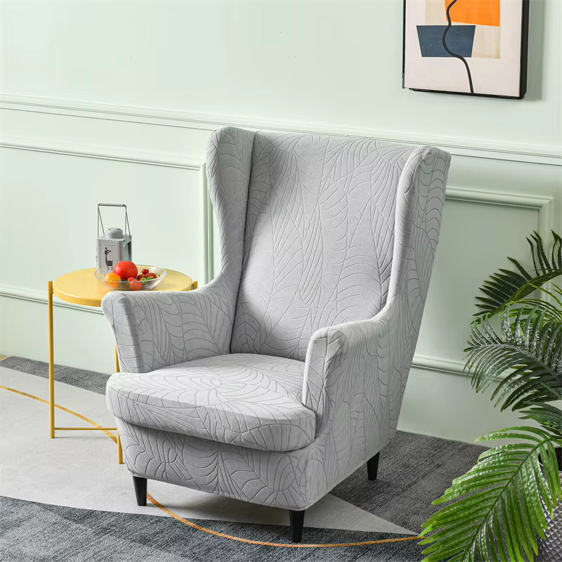 WANERQU Jacquard-Sesselbezug mit Flügeln in Grau, elastischer und waschbarer Schutzbezug für Einzelsessel mit floralem Muster - Bild 3