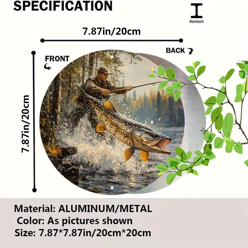 Rustikales Fischer Rundschild aus Aluminium von Potdemiel mit Big Fish River Forest Wandkunst zur Wandmontage - Bild 2