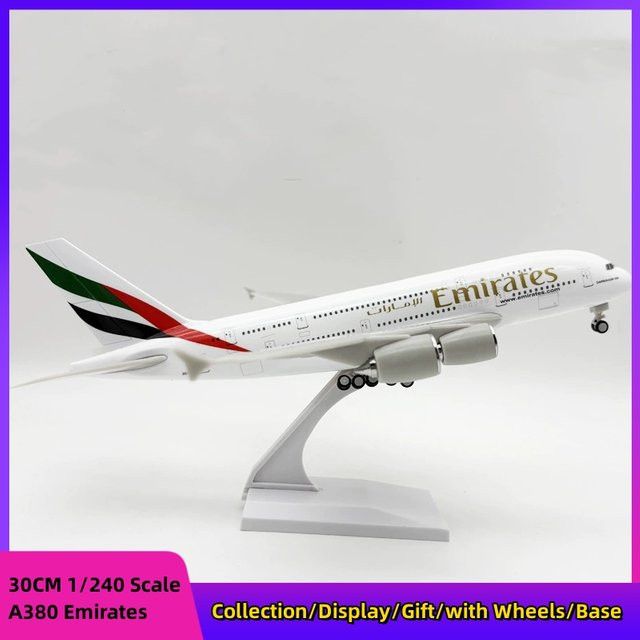 ZOCO Airbus A380 Flugzeugmodell Emirates UAE in Weiß, Resin Scale Modell 1:240, Länge: 30 cm - Bild 1