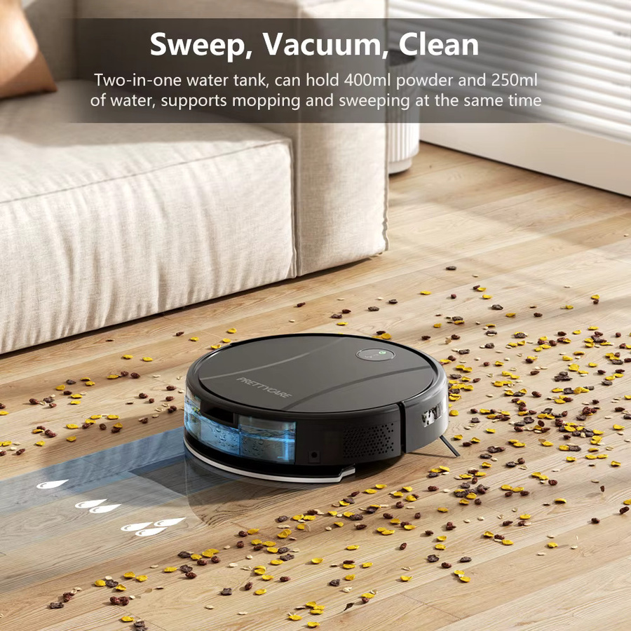 PrettyCare C2 Saugroboter und Wischroboter mit 4000Pa Saugkraft, Schwarz, App-Steuerung und WLAN-Funktion - Bild 2