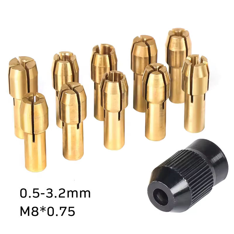 11-teiliges Bohrfutter-Spannzangen-Set für Dremel, 0,5-3,2 mm, inklusive M8 * 0,75 mm Mutter und Bohrschlüssel, Gold - Bild 2
