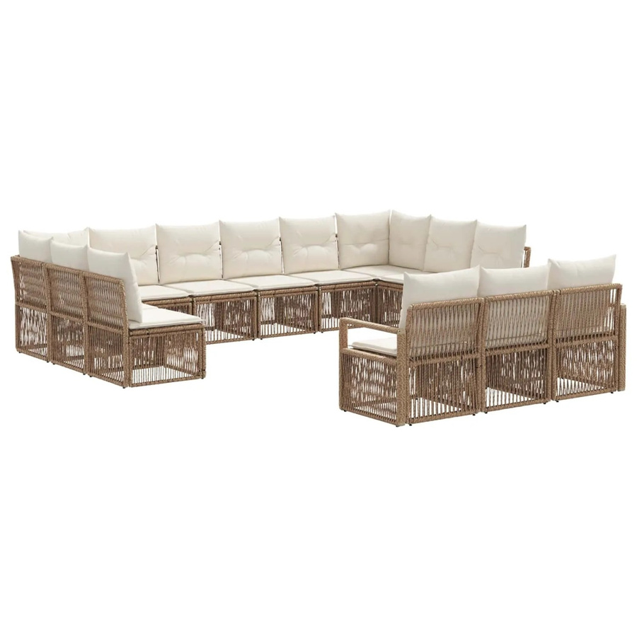 vidaXL Gartensofa-Set 13-teilig in U-Form, Beige, Poly-Rattan mit pulverbeschichtetem Stahlgestell und Polsterkissen - Bild 2