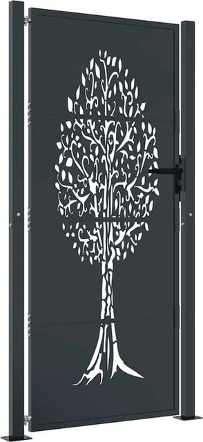 vidaXL Gartentor aus verzinktem Stahl in Anthrazit mit Baum-Design, B: 110 cm, H: 180 cm - Bild 1