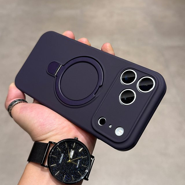 Magnetische Silikon-Handyhülle von Shengfa für iPhone 11 bis iPhone 17 Pro Max mit Kickstand-Ringhalterung in Blau und Lila - Bild 1