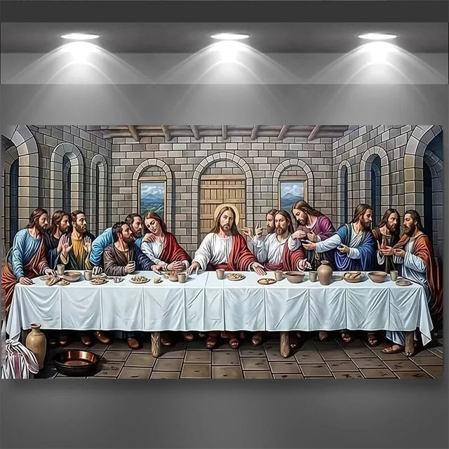 RealShining DIY-Diamantgemälde Das Letzte Abendmahl mit Jesus als rundes Diamant-Mosaik in Multicolour zur Wanddekoration - Bild 1