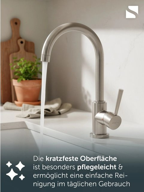 Schütte Spültischarmatur Cornwall Einhebelmischbatterie aus Edelstahl gebürstet in Silber - Bild 1