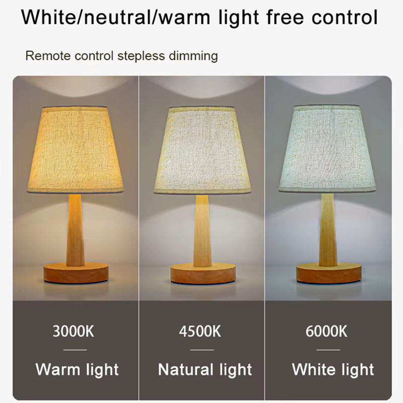 Lyfs LED Tischlampe im Retro-Japanischen Stil mit Holz und Stoffschirm für Wohnzimmer und Schlafzimmer, Warmweiß - Bild 3
