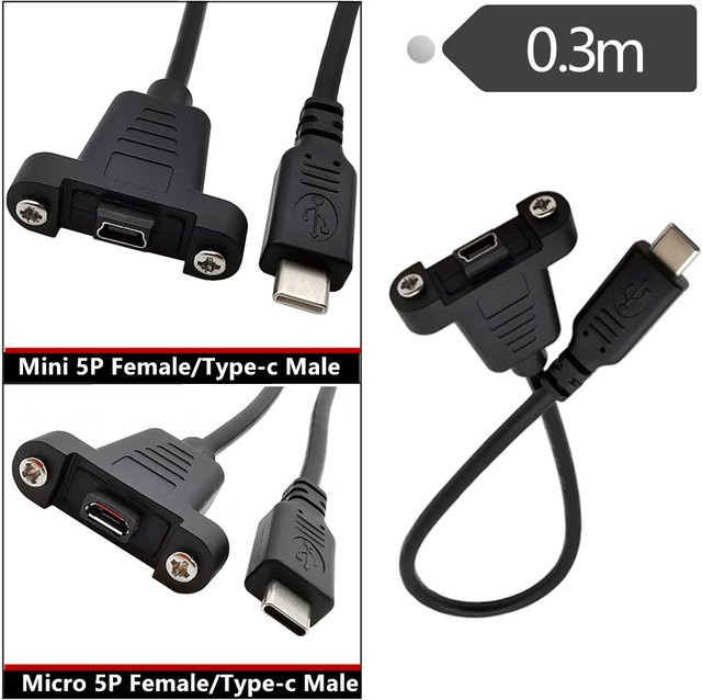 BSN USB 3.1 Typ-C auf Micro/Mini USB 2.0 5-Pin Datenkabel für Panelmontage, Schwarz, 0,3 m - Bild 1