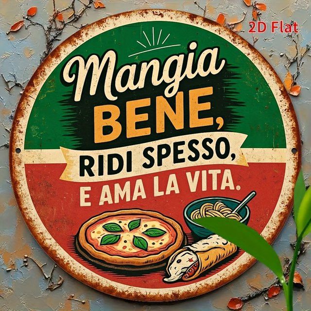 Vintage Blechschild Potdemiel Mangia Bene Ridi Spresso als italienische Restaurantdekoration und Metallwandkunst, B/H: 20 x 20 cm - Bild 1