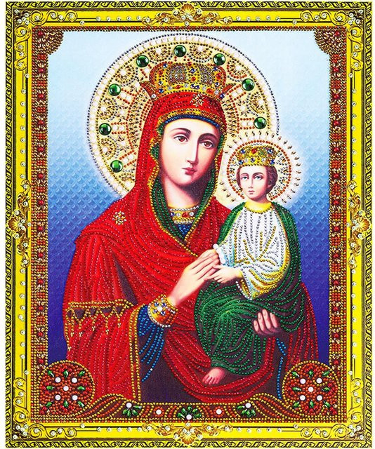 FIYO Diamantmalerei DIY religiöse Ikone Jungfrau Maria als Strass Mosaik in Multicolour, B/H: 40 x 50 cm - Bild 1