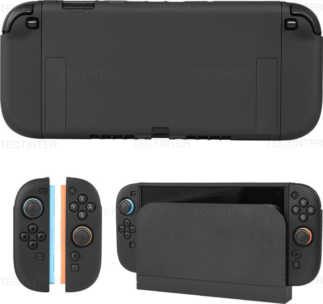 TECTINTER Silikon Schutzhülle für Nintendo Switch 2 in Schwarz, rutschfest und mit geteilter Abdeckung - Bild 1