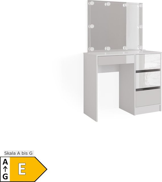 Vicco Schminktisch Sherry Weiß mit LED-Beleuchtung und Hochglanz-Finish, B: 90 cm, T: 75 cm, H: 75 cm - Bild 1